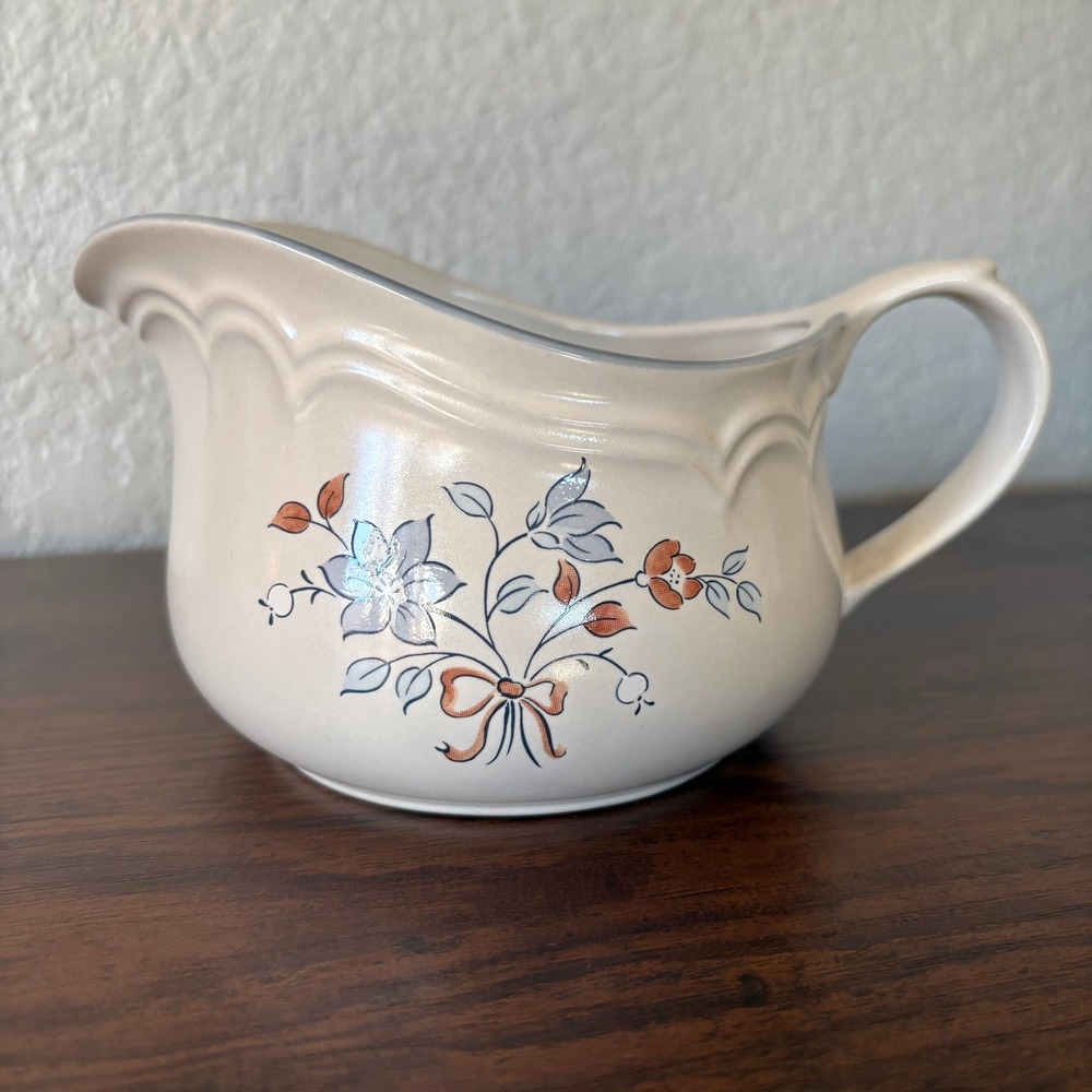 Vintage Cordella Japan Stoneware‎ Gravy Boat Blue Floral Farmhouse Serveware